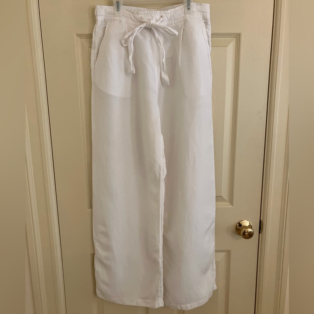 Women’s White Tie Waist Linen Pants